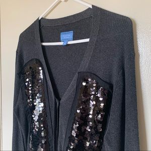 Simply Vera Vera Wang Dark Gray Sequin Cardigan